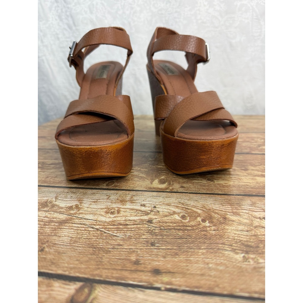 Steve Madden Womens 7 Brown Platform Wedge Sandals Faux Leather Y2K Boho Strappy - Picture 3 of 11